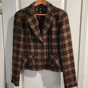 The Limited vintage Tweed Blazer Jacket Career Wear Brown Green Fitted Size S